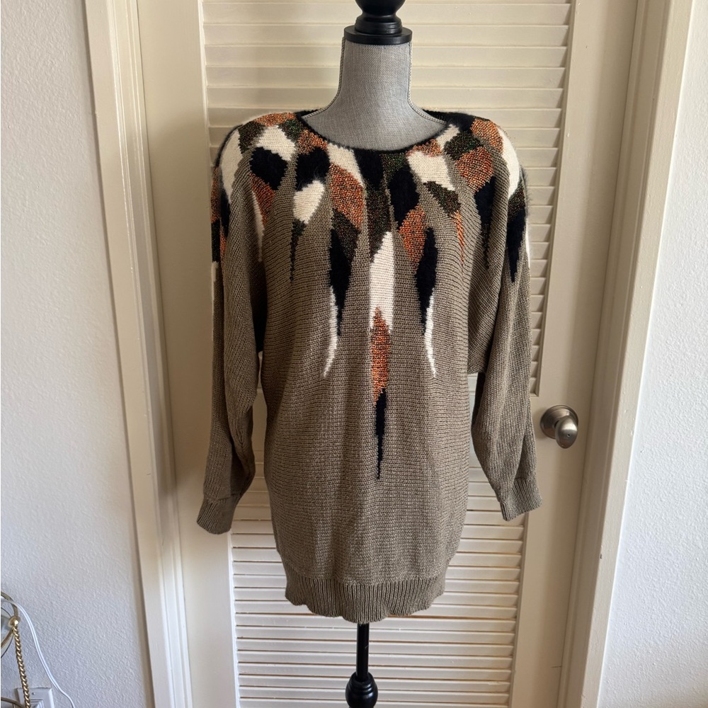 Rochelle California vintage tan chevron knit sweater